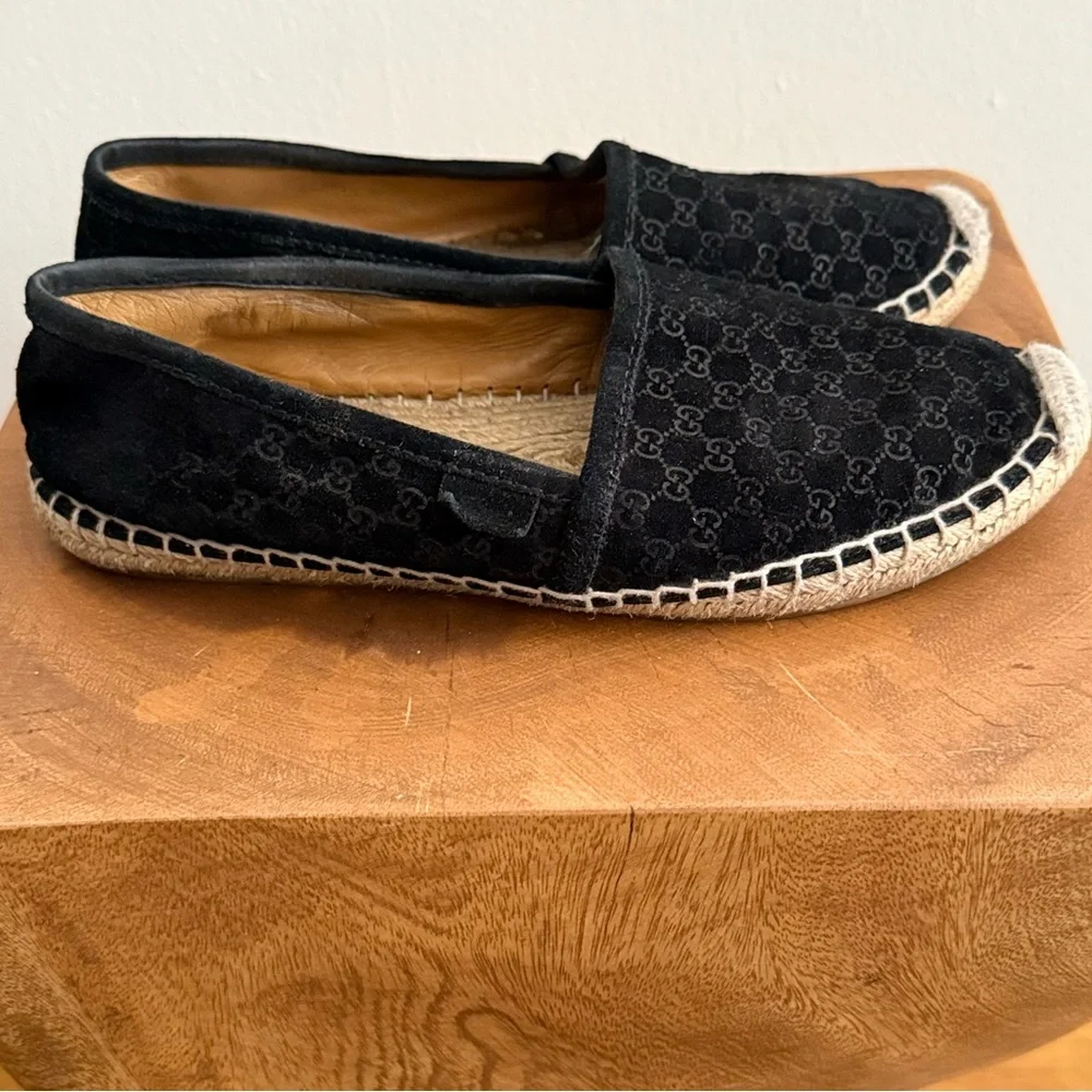 Gucci Black Suede Microguccissima Micro GG Logo Espadrille Flats Sandals US 6 - Picture 7 of 14